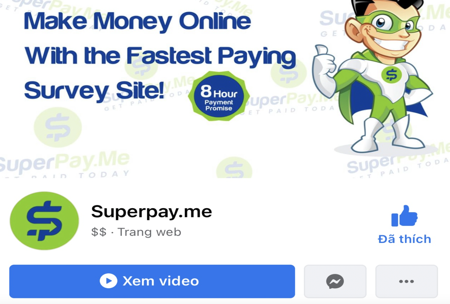 Trang Facebook chính của trang web Superpay.me